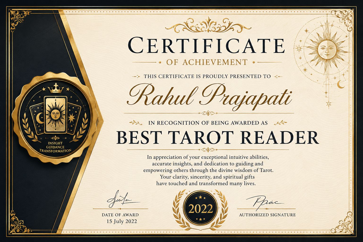Tarot reader certificate